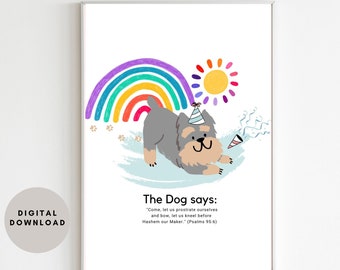 Bible Verse Kids Wall Art | Dog, Rainbow, Sun (Digital Download)
