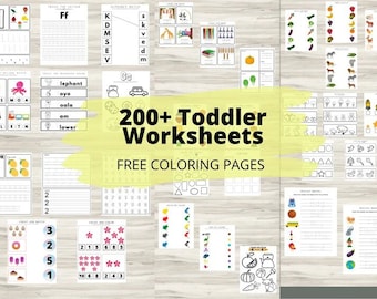 Printable Toddler Worksheets or Toddler Workbook Instant Download Alphabet, Numbers, Shapes, Colors, Opposites, Coloring pages