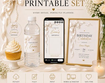 Luxury 30th Birthday Canva Templates, Modern Neutral Party Set (Digital Download)