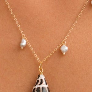 Hawaiian Cone Shell Necklace with Keshi Pearls, Handmade Hawaii Jewelry, Gold Filled Necklace, Beach Jewelry Gift