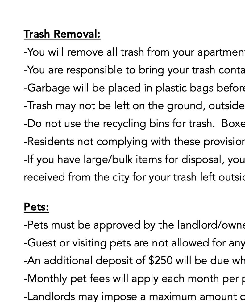 DIGITAL Rules & Regulations for an Apartment or Rental Lease Etsy