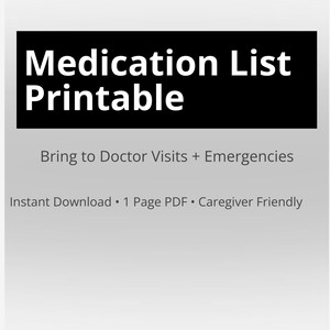 Registro de medicamentos imprimible/Registro del cuidador (descarga digital)