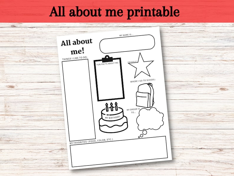 All About Me Printable for Kids, Worksheets for Kids Icebreaker ...