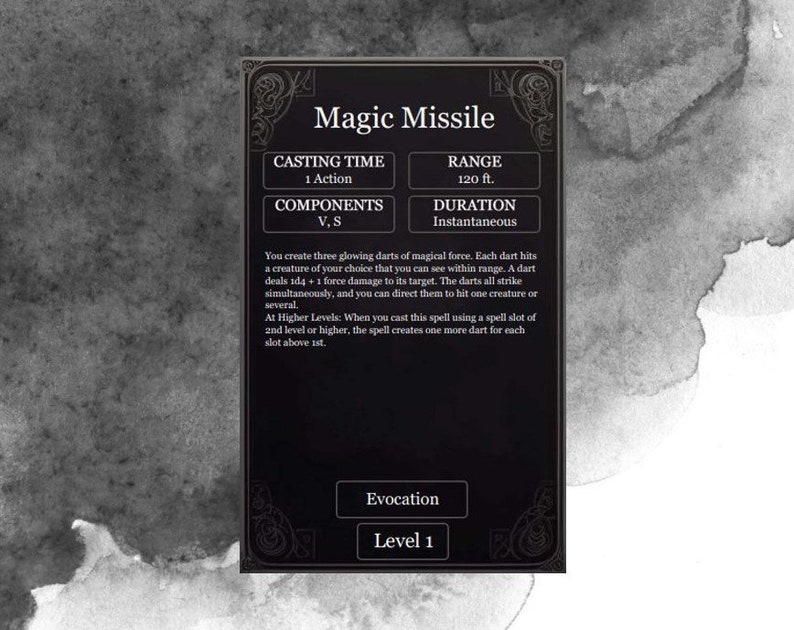 Printable Spell Cards for Dnd 5e Fillable PDF Download Dark - Etsy
