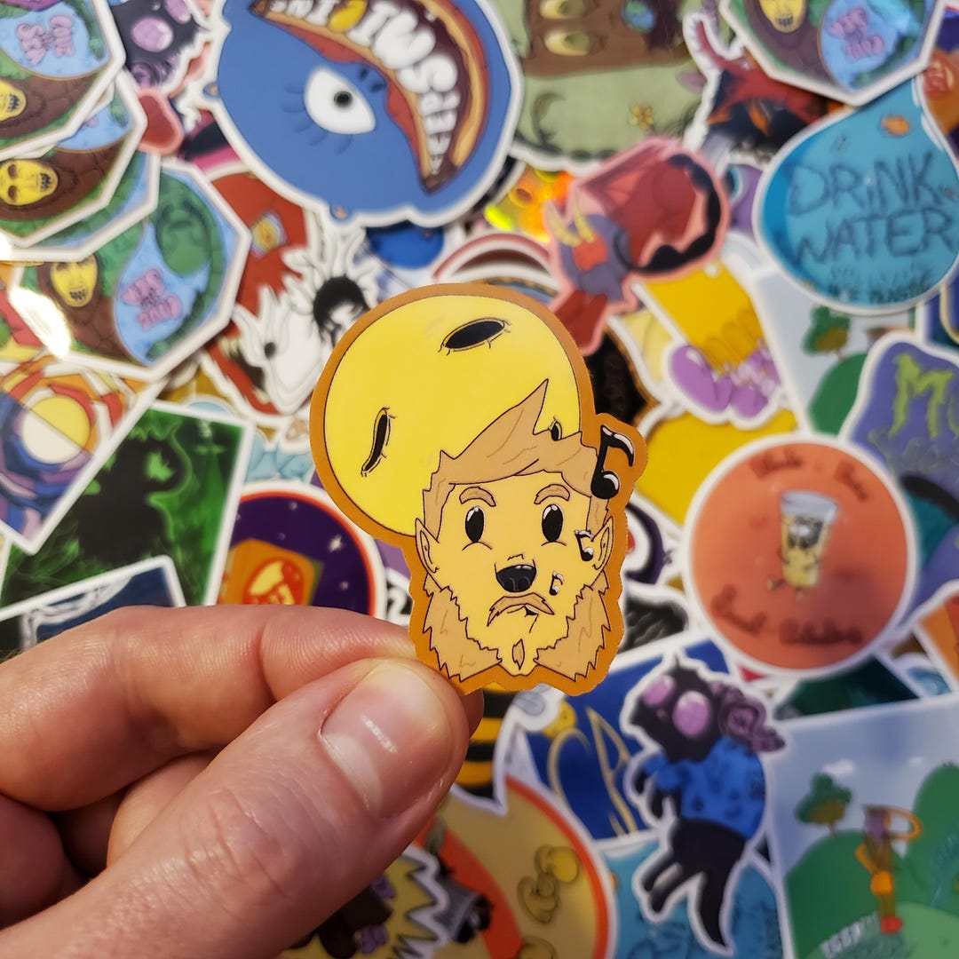 Whistling Wolfman and Moon Die-cut Vinyl Sticker, Musical Werewolf ...