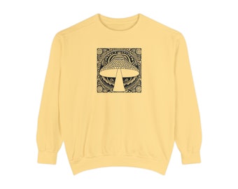 Magic mushroom psychedelic Garment-Dyed Sweatshirt cotton blend Feed your head song lyric quote on back - long sleeved trendy colors.