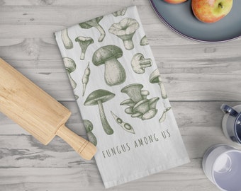 Botanical print kitchen towel vintage style mushroom tea towel perfect boho housewarming gift for nature lover