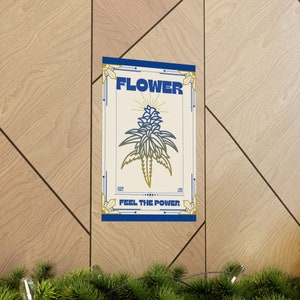 Arte de cannabis con flores y poder 420, decoración, buenas vibraciones, un amor, estilo art decó, póster de marihuana, arte de pared para dispensario, 11 x 17