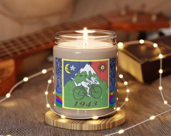 Psychedelic home decor - Bicycle day Albert Hoffman Soy Candle - hippie home decor - eclectic trippy candle - perfect gift for burners