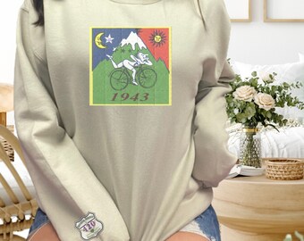 Bicycle Day vintage psychedelic blotter art sweatshirt - Albert Hoffman 1943 sweatshirt - Classic psychedelic motif with sleeve print