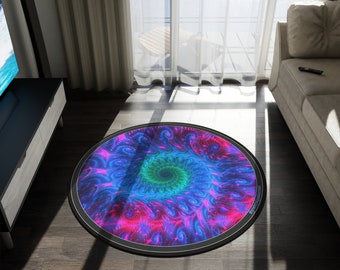 Psychedelic tie-dye boho chic Round Rug for hippie homes