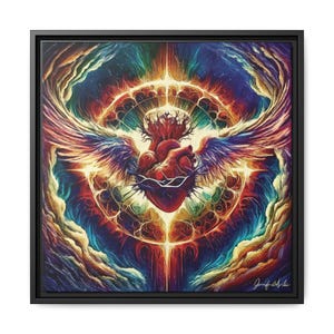 Impresión en lienzo enmarcada del Sagrado Corazón: Arte digital religioso de Jennifer Avilés