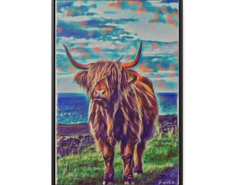 Highland Cow on a Stroll Digital Art by Jennifer Avilés  20" x 30" Gallery Canvas Wraps, Vertical Frame