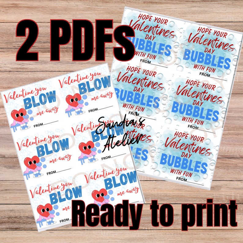 PRINTABLE Valentines Day Cards Bubble Theme. PDF. PNG. - Etsy