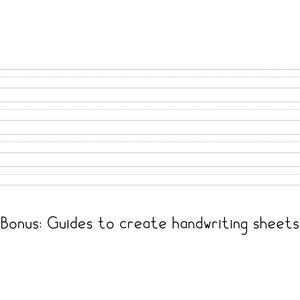 May include: Blank lined paper with the text "Bonus: Guides to create handwriting sheets" at the bottom.