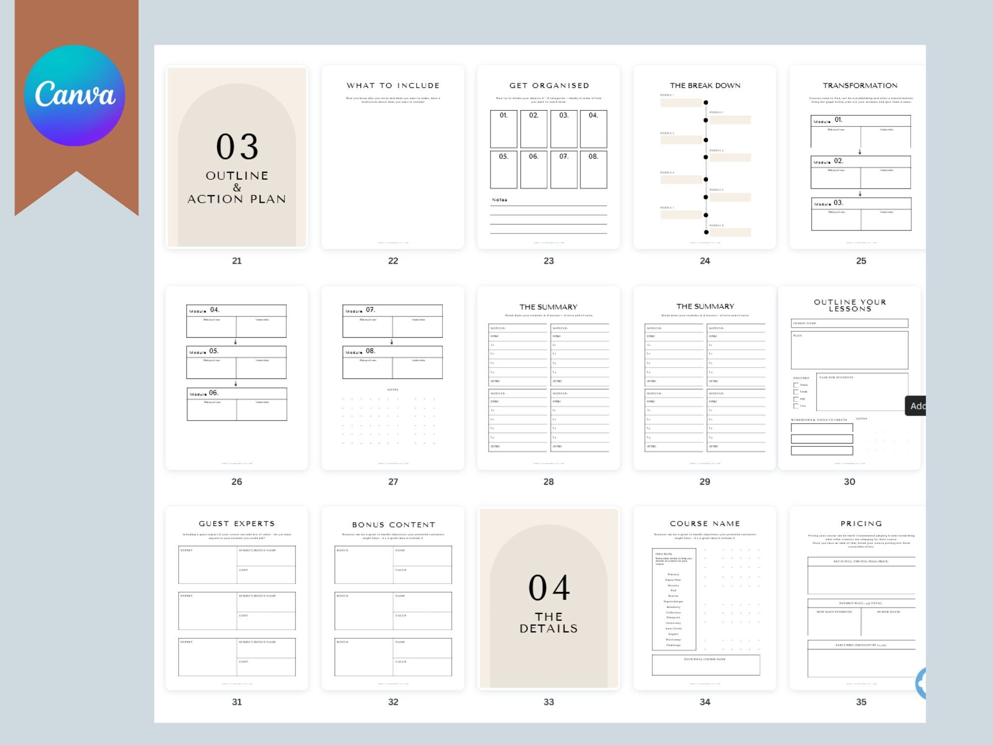 Course Creation Planner Template - 30 Page Customizable Canva Template ...