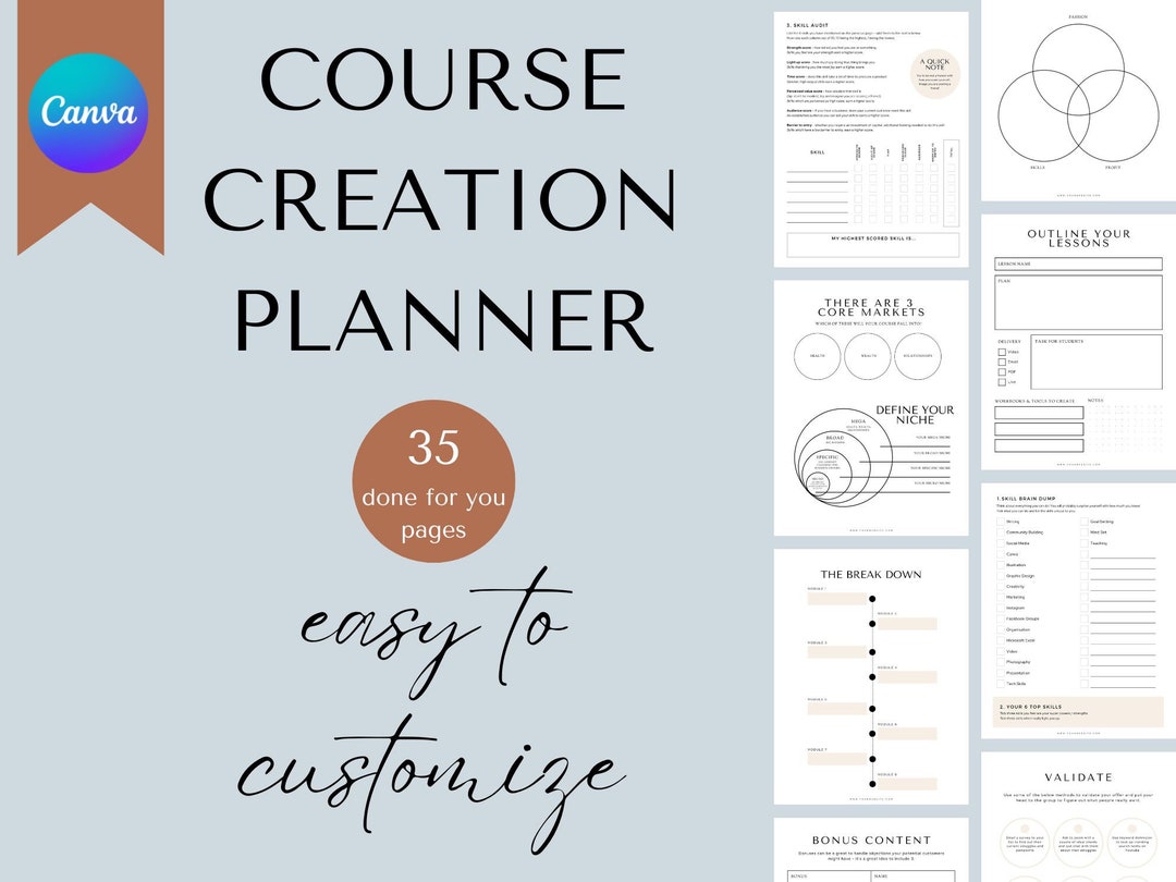 Course Creation Planner Template - 30 Page Customizable Canva Template ...