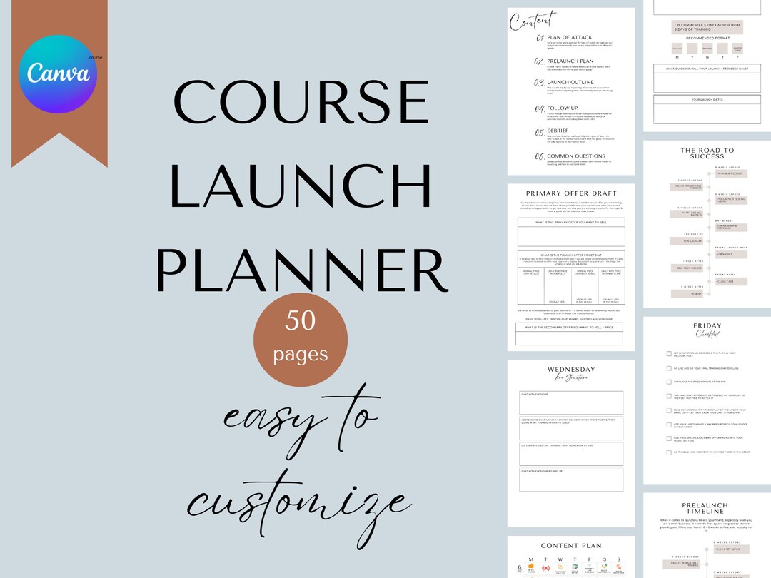 Online Course Launch Planner - 50 Page Customizable Canva Template - Etsy