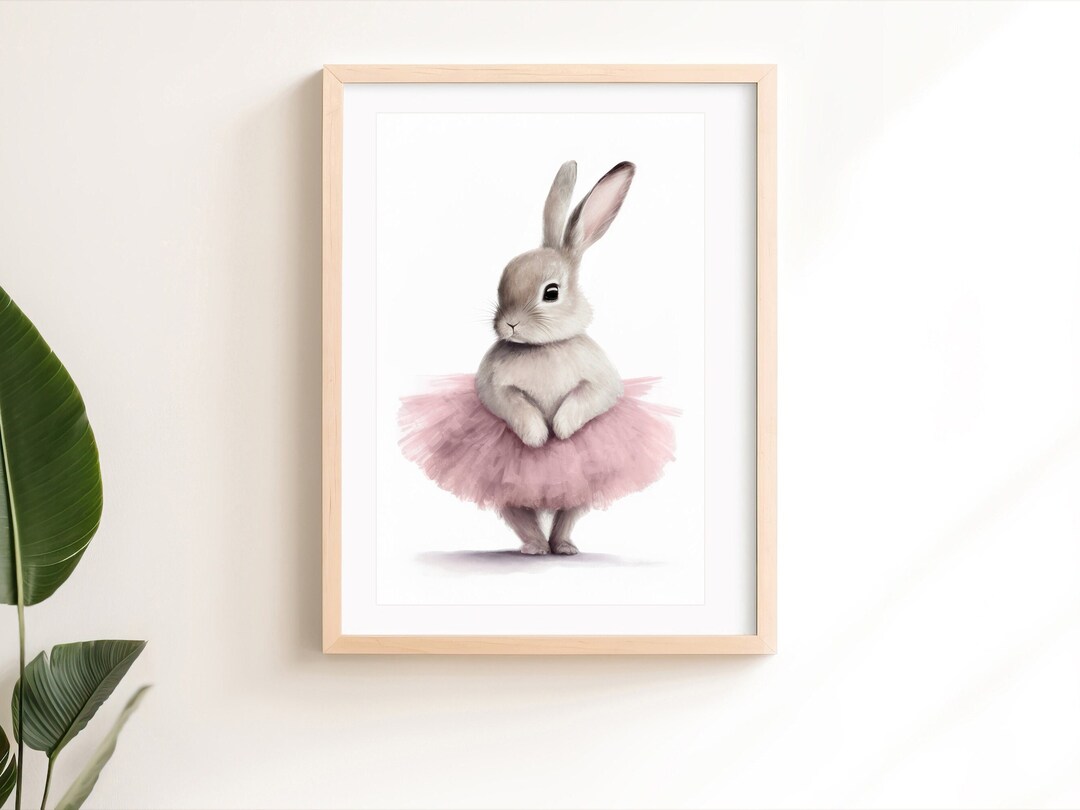Pink Ballerina Bunny Printable Wall Art, Nursery Print, Watercolor