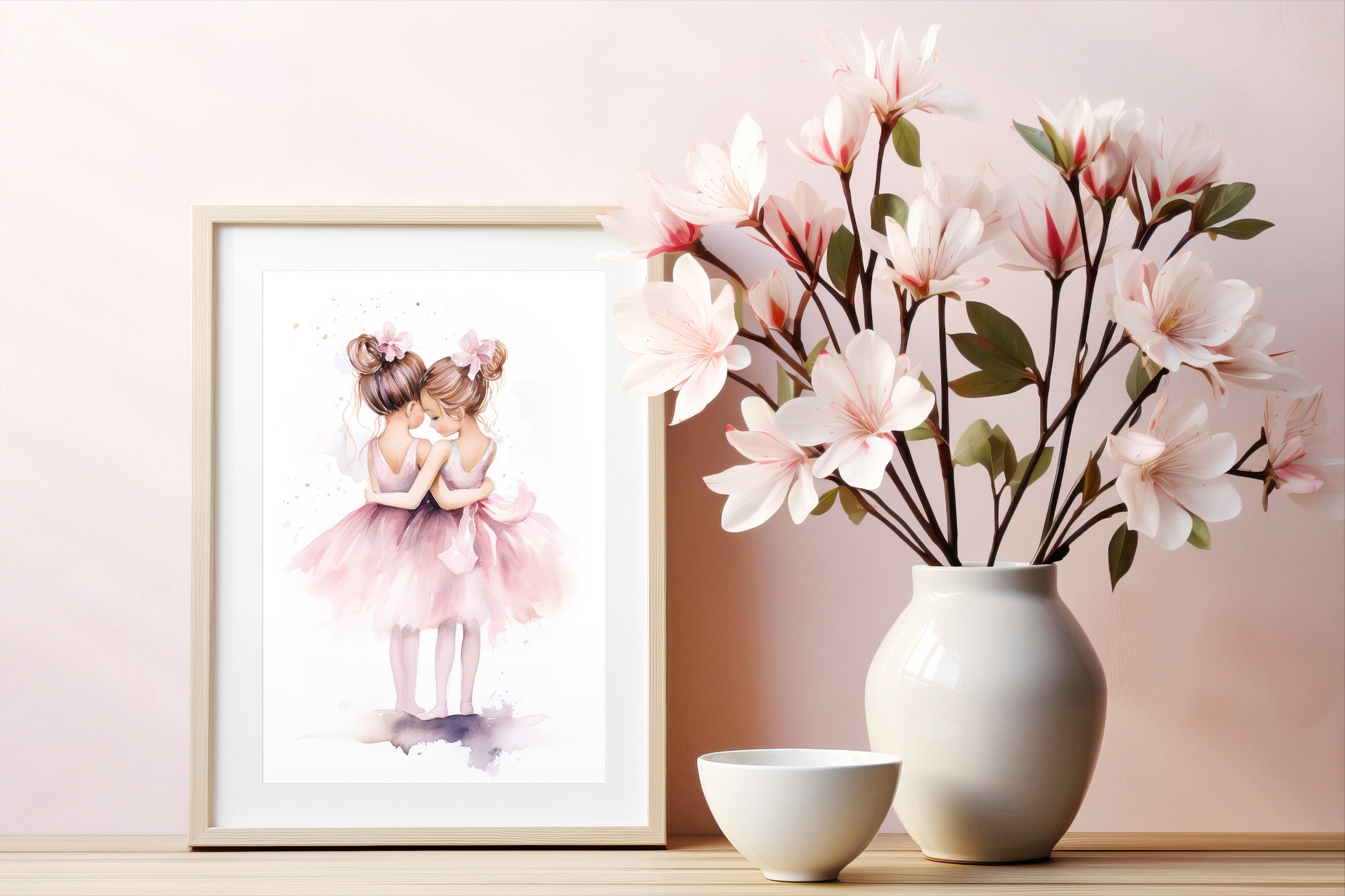 Ballerina Sisters Embracing Printable Art Girls Room Wall Decor ...
