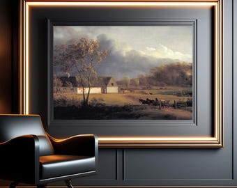 Landscape wall art print: vintage painting farmhouse countryside wall decor