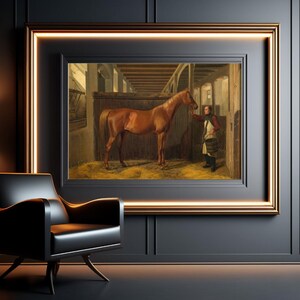 Dipinto vintage di cavallo con bambino, decorazione da parete per la cameretta dei bambini, regalo per la festa del papà, stampa di riproduzione con finitura opaca di qualità museale, cornice non inclusa