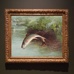 Fish Art Print, Leaping Brook Trout, original ca. 1874, Vintage Fish Painting, Giclee Wall Art,  Gift for Fisherman