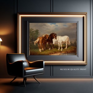 Horses, Wall Art, vintage, ca. 1864, museum quality matte finish reproduction print, frame not included