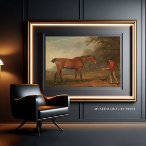 Dipinto d'arte vintage, cavallo baio, decorazione da parete per la casa, cameretta per bambini, stampa equestre, decorazione da fattoria, regalo per la festa del papà, stampa giclée.