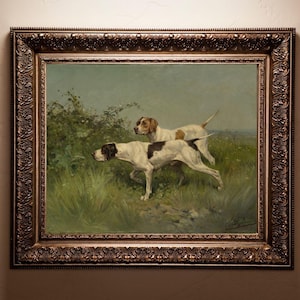 Hunting Dog Painting: Two Pointers, Vintage Wall Art, Hunting Decor for Office