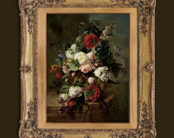 Vintage Floral Painting Print: Botanical Rose Wall Art