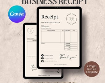 Modèle de reçu de petite entreprise, TÉLÉCHARGEMENT IMMÉDIAT. Facture professionnelle, Modèle Canva, Formulaire de reçu modifiable, Reçu imprimable, Minimaliste