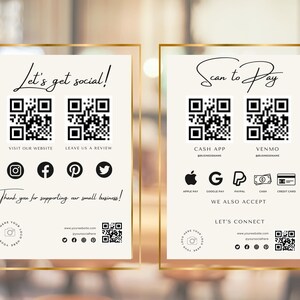 Business Sign Template Bundle, QR Code Sign, Social Media Sign, Scan to Pay, Scan to Pay Template, Custom Business Sign, Canva, Light Beige