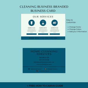 Cleaning Services Business Card INSTANT DOWNLOAD, Editable Canva Template, BLUE
