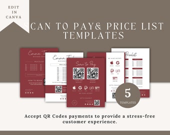QR Code Sign, Scan to Pay Sign, Payment Sign, Scan To Pay Template, INSTANT DOWNLOAD, Price List Template, Small Business Canva Template