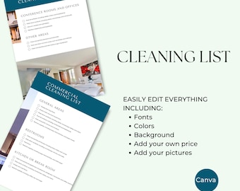 Cleaning Checklist, Commercial Cleaning List, INSTANT DOWNLOAD, Canva Templates, Cleaning Business Forms, Cleaning Planner, MINIMALIST