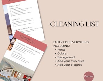 Cleaning Checklist, Commercial Cleaning List, INSTANT DOWNLOAD, Canva Templates, Cleaning Business Forms, Cleaning Planner, MINIMALIST