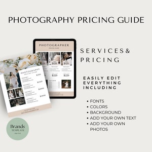Photography Pricing Guide Template INSTANT DOWNLOAD,  Price Guide List Canva Template, Canva Printable, Wedding Price List