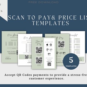 QR Code Sign, Scan to Pay Sign, Payment Sign, Scan To Pay Template, INSTANT DOWNLOAD, Price List Template, Small Business Canva Template
