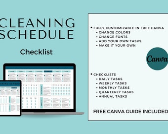 Cleaning Schedule, Cleaning Services, Printable Cleaning Schedule, Editable Cleaning Schedule, Weekly, Monthly, Yearly Cleaning Checklist,