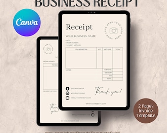 Small Business Receipt Template, INSTANT DOWNLOAD. Business Invoice, Canva Template, Editable Receipt Form, Printable Receipt, Minimalist