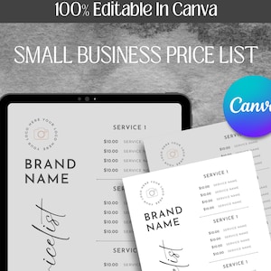 Small Business Price List Template, INSTANT DOWNLOAD, Editable Printable Price Sheet, Salon Price List Flyer, Beauty Price List, Canva, GRAY