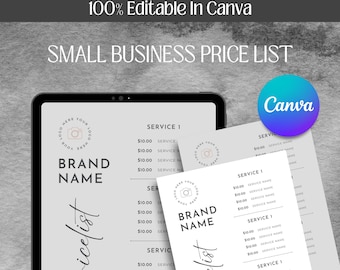 Small Business Price List Template, INSTANT DOWNLOAD, Editable Printable Price Sheet, Salon Price List Flyer, Beauty Price List, Canva, GRAY