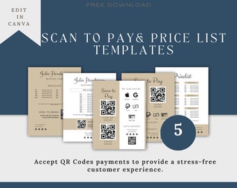 QR Code Sign, Scan to Pay Sign, Payment Sign, Scan To Pay Template, INSTANT DOWNLOAD, Price List Template, Small Business Canva Template