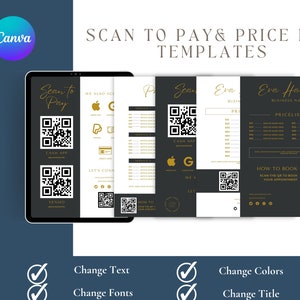 QR Code Sign, Scan to Pay Sign, Payment Sign, Scan To Pay Template, INSTANT DOWNLOAD, Price List Template, Small Business Canva Template