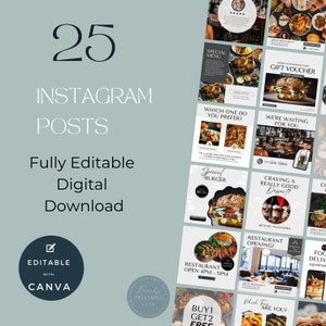 Restaurant Social Media Templates, INSTANT DOWNLOAD, Editable Canva Templates Instagram Clean, Marketing Templates, Instagram Template