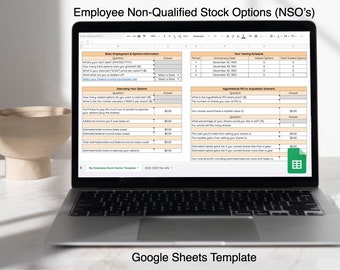 Valor básico de las opciones sobre acciones para empleados: opciones sobre acciones no calificadas/NSO - Plantilla de Hojas de cálculo de Google