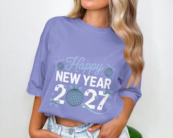 New Year 2027 Celebration Theme with Blue Disco Ball and Festive Holiday Design, Bold Art Featuring Ribbons, Sparkles, and Party Ornaments