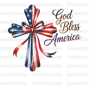Patriotic Cross Digital Art, America Illustration, God Bless America Print, USA Flag Graphic, Christian Decor, Instant Download, Home Decor