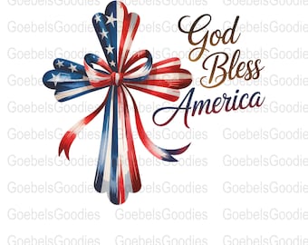 Patriotic Cross PNG: God Bless America, USA Flag (Digital Download for Sublimation)